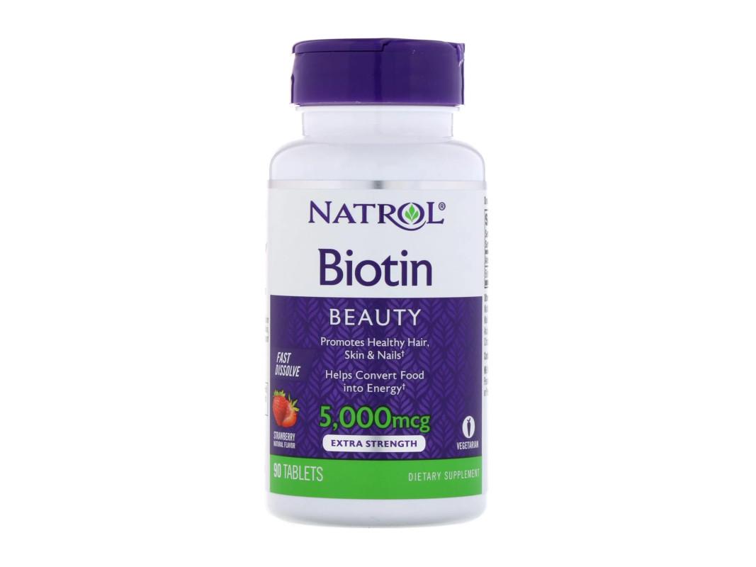 Биотин со вкусом клубники/Biotin Natrol 5000 мкг 90 таблеток
