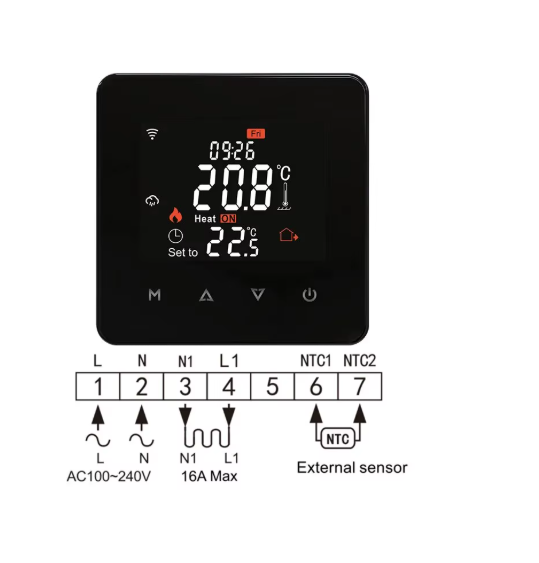 Терморегулятор для теплої підлоги 16А Tuya розумний домашній термостат Wi-Fi Чорний - фото 2 Терморегулятор для теплої підлоги 16А Tuya розумний домашній термостат Wi-Fi Чорний - фото 2