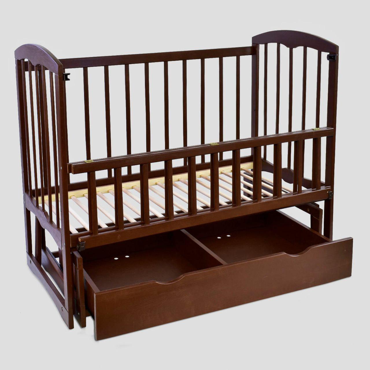 Кроватка-маятник "Спим" с ящиком откидной бортик из ольхаи Темно-коричневый (LKD-2) - фото 2 Кроватка-маятник "Спим" с ящиком откидной бортик из ольхаи Темно-коричневый (LKD-2) - фото 2
