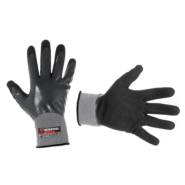 Рукавички трикотажні Intertool повне двошарове нітрилове покриття дихаючі 10" STORM (SP-0190)