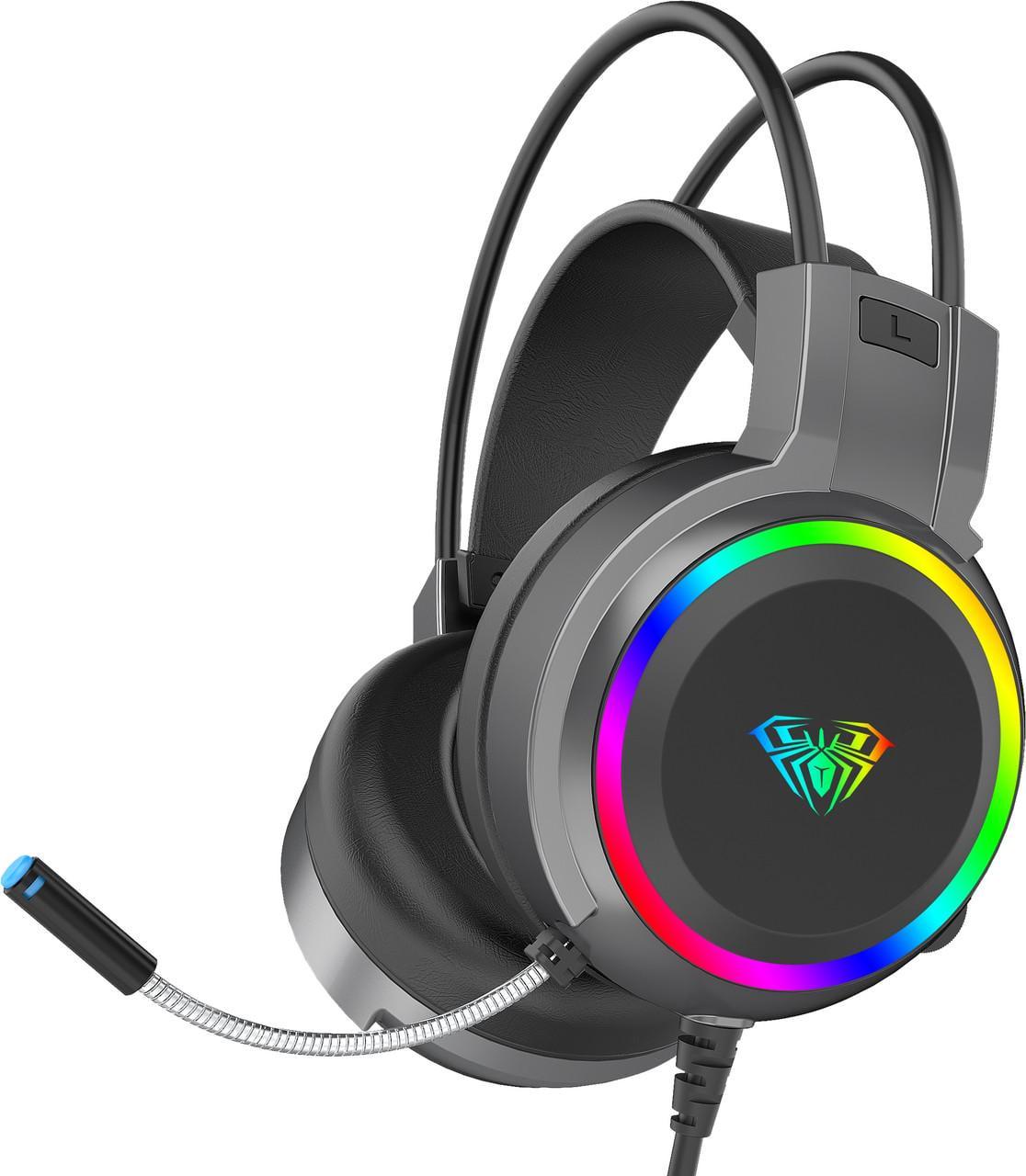 Наушники Aula S608 Wired, черный (6948391235509), Mini jack, USB, RGB подсветка, проводное подключение, встроенный микрофон,