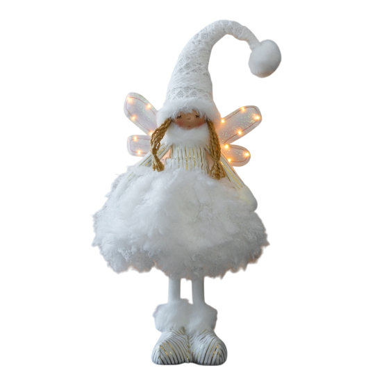 Фигурка новогодняя с подсветкой Фея-сплюшка из текстиля 35 см Белый (150-81-9241-007)