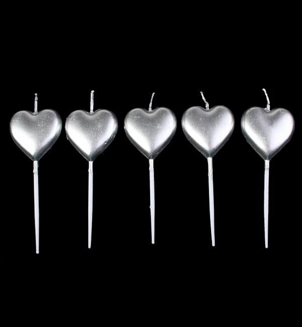 Свічки у торт Heart набір 5 шт. Срібний