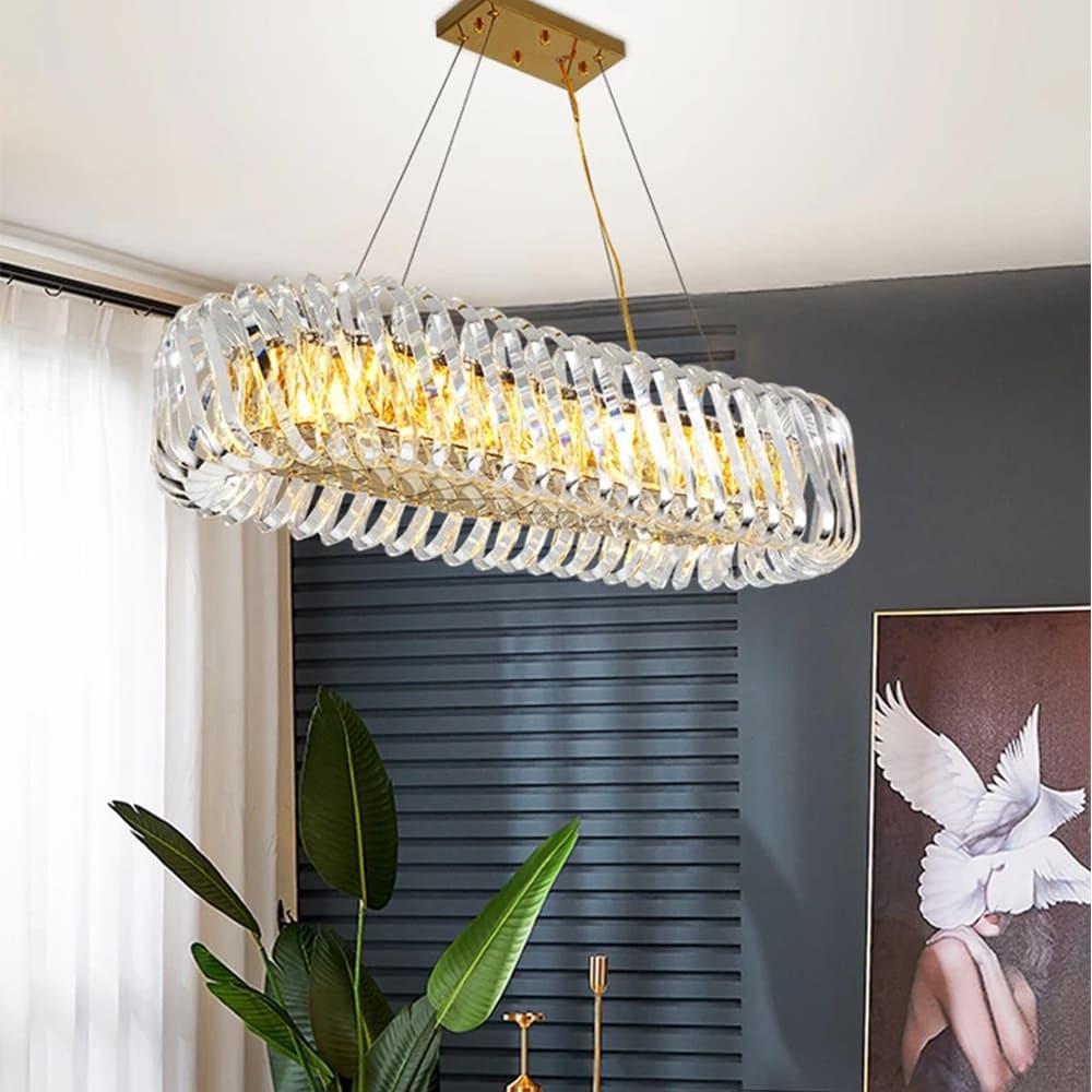 Люстра уникальная подвесная удлиненная 100х23х32 см Золотой/Прозрачный (D3008-L1000 GD/CL)