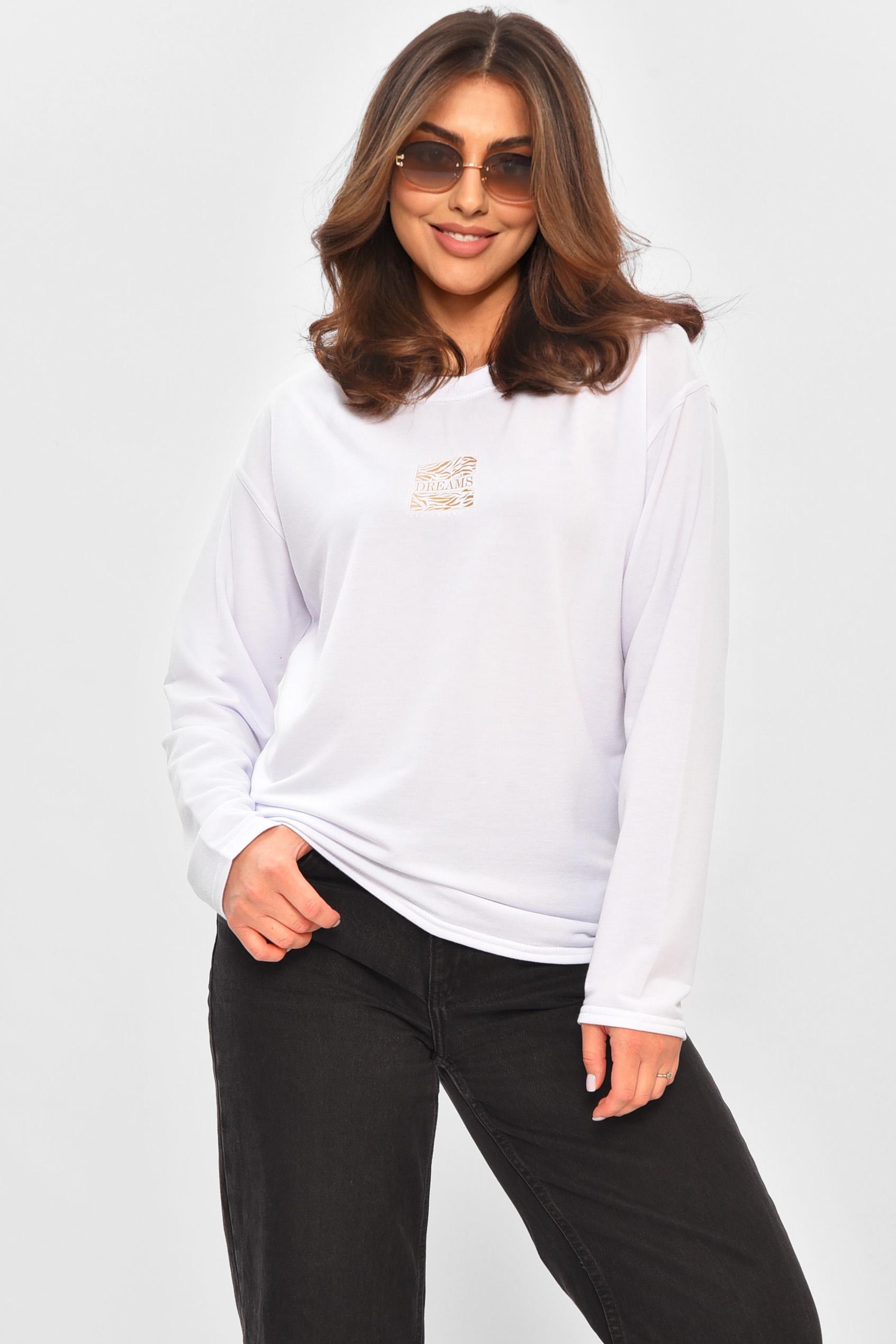 Кофта женская 205120 однотонная с принтом S-M Белый (205120_!328728_42-44) - фото 1