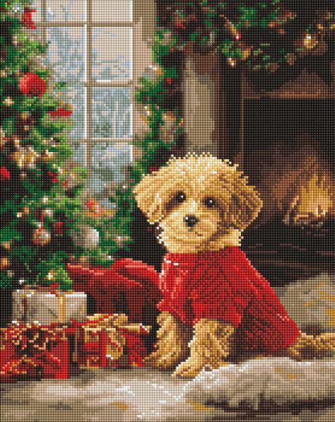 Алмазная мозаика Ideyka Пудель у елки 40x50 см (Id-AMO20011)