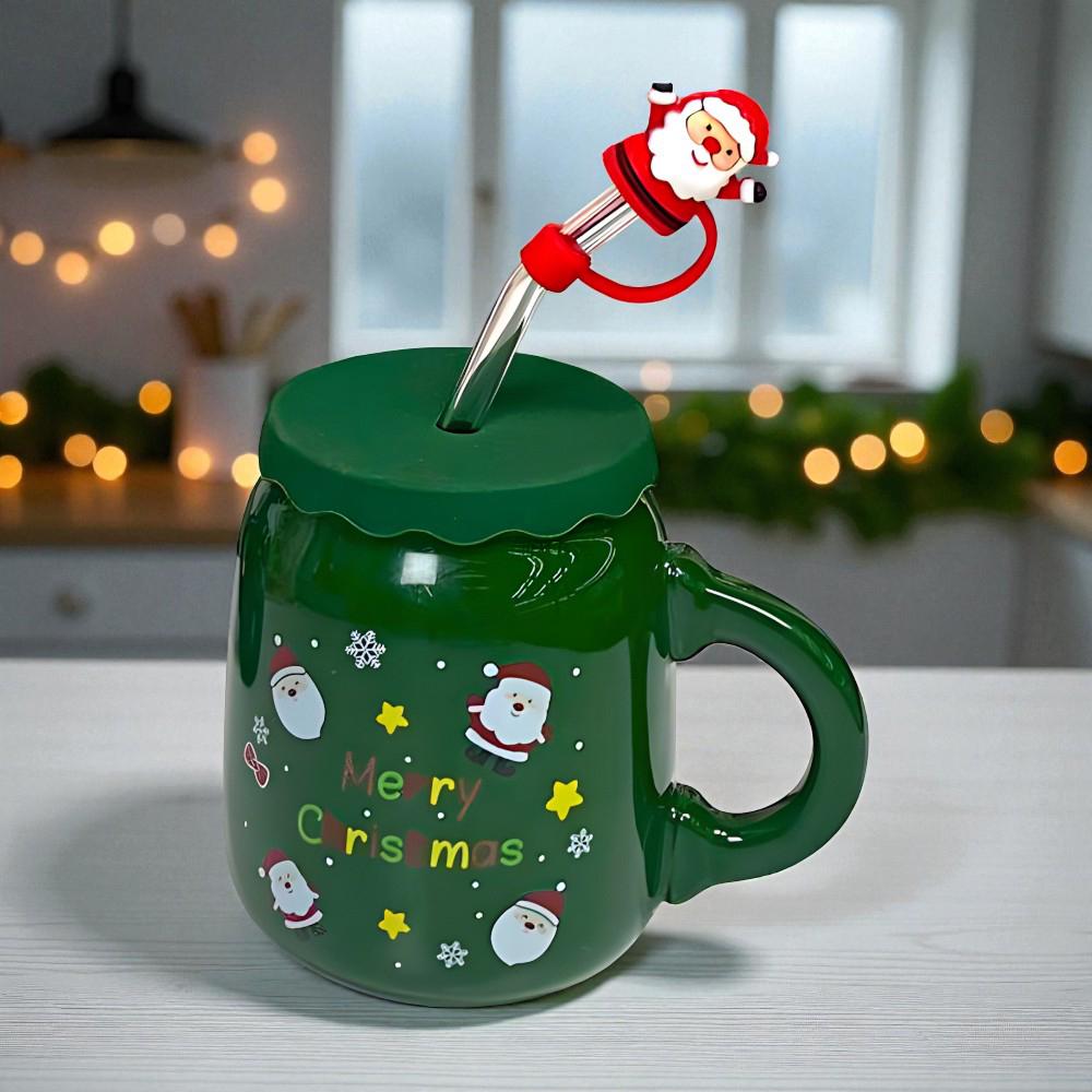 Чашка с крышкой и трубочкой Санта керамика 460 мл Зеленый (21-зел-102-1082) Чашка с крышкой и трубочкой Санта керамика 460 мл Зеленый (21-зел-102-1082)