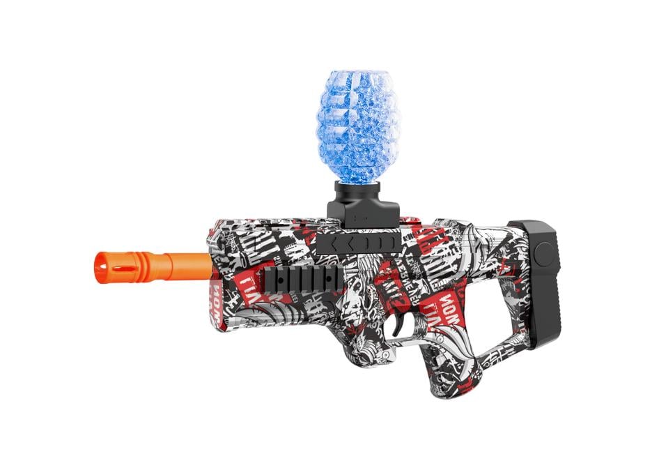 Игрушечный электрический пистолет-автомат P90 Граффити стреляет гелиевыми шариками орбизами в красном (1937847259)