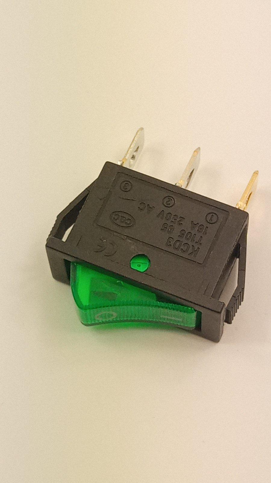 Переключатель клавишный KCD3-101N 3pin ON-OFF 15A/250VAC с подсветкой Зеленый (28802)