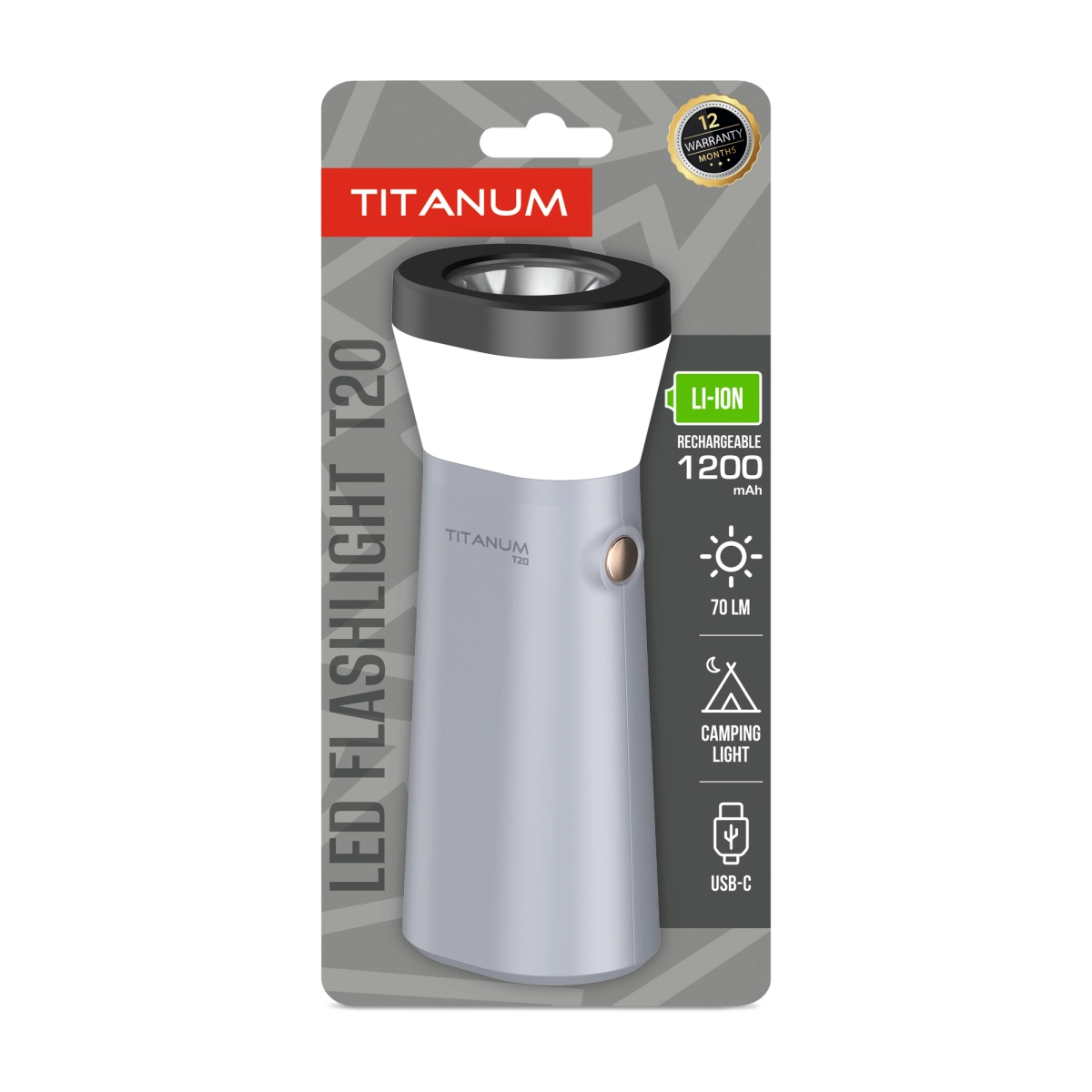 Портативный светодиодный фонарик TITANUM TLF-T20 70Lm Grey (28734)