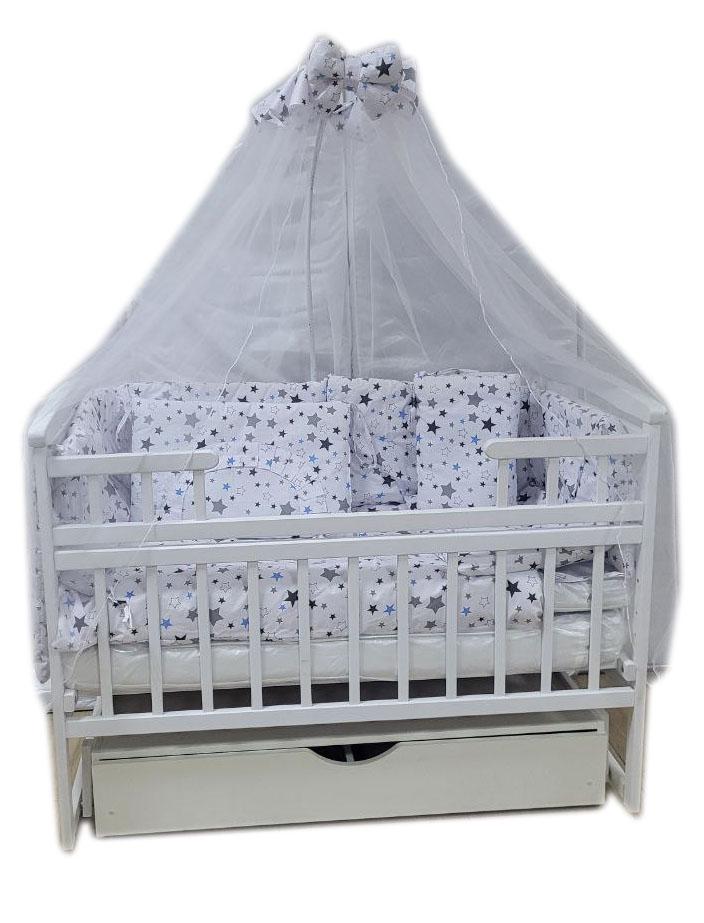 Набор белья в детскую кроватку Люкс 12 элементов Белый со звездами