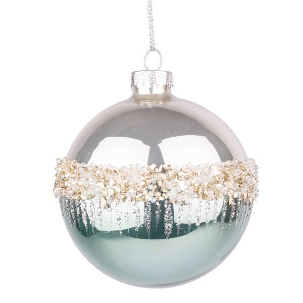 Шар новогодний Novogod’Ko стекло 8 см глянец орнамент Серебряный (973847)