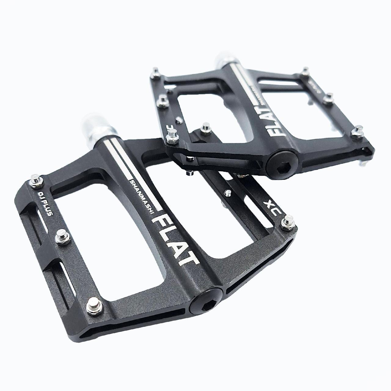 Педали велосипедные алюминиевые Shanmashi Flat 0.1plus на промподшипниках Черный с белым (G0000259) - фото 3