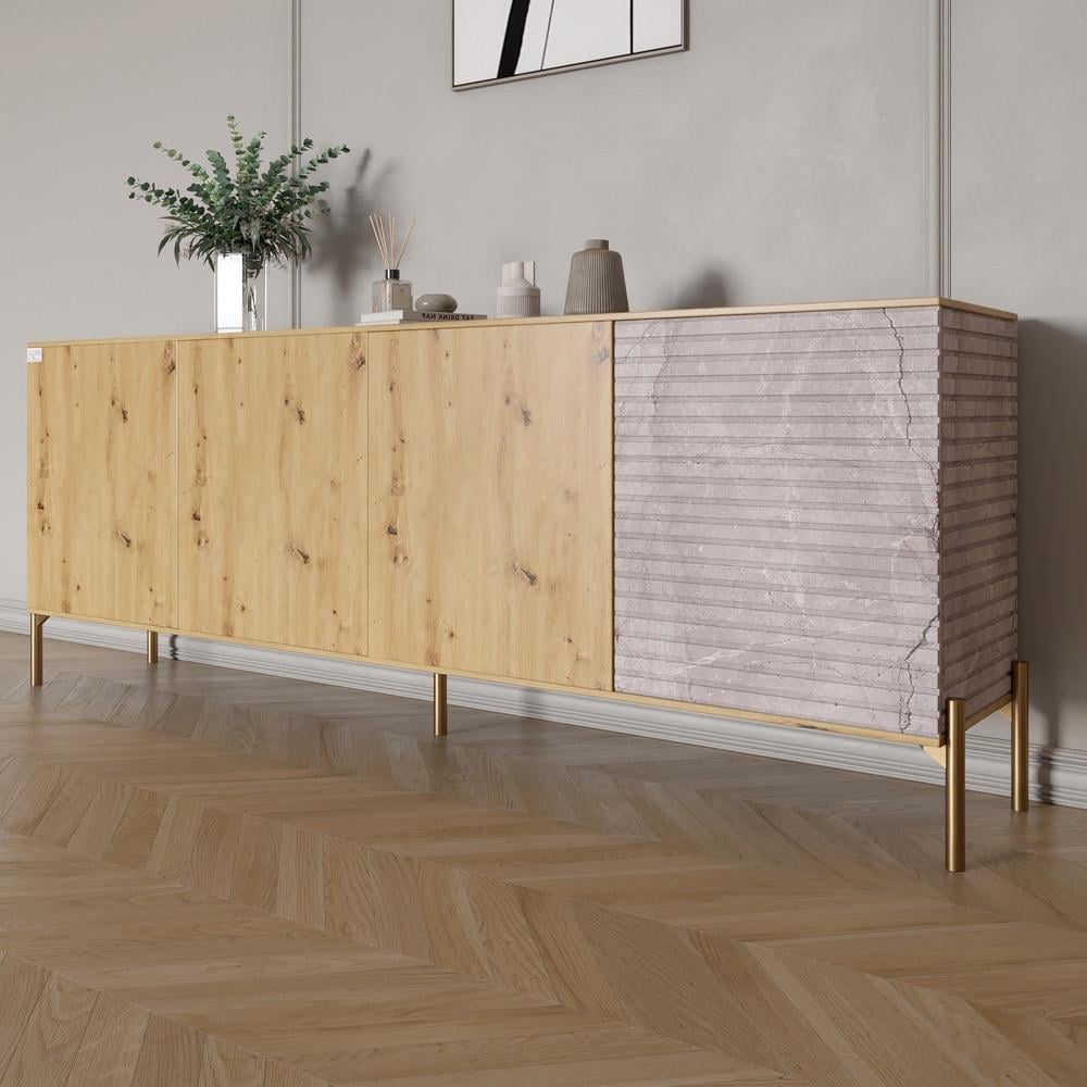 Комод на золотых металлических ножках Lion Грей 204x38x76,5 см Дуб Артизан/Камень (Lion-042685)