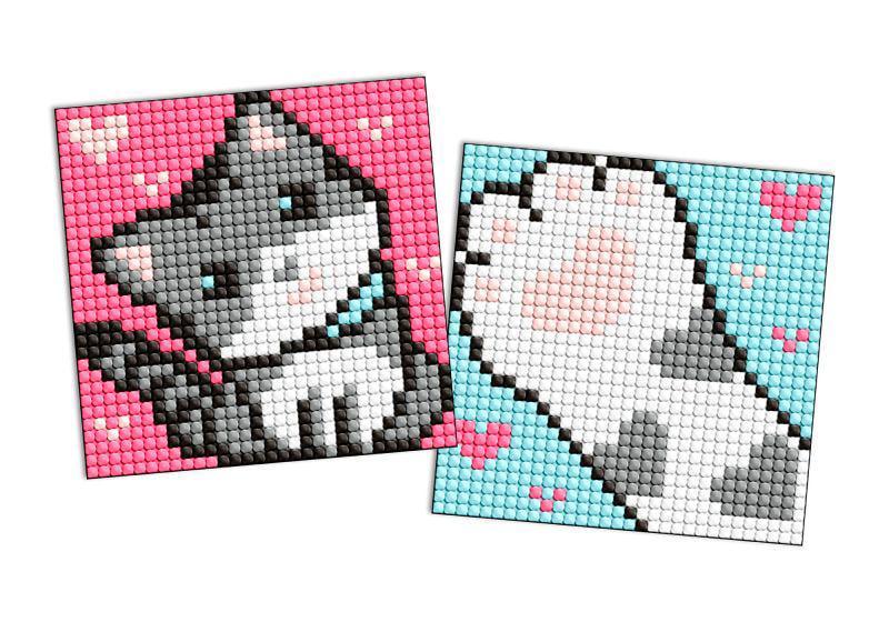 Алмазная мозаика на магните Ideyka Серый пушистик из 2 сюжетов 9х9 см (Id-AMG1051)