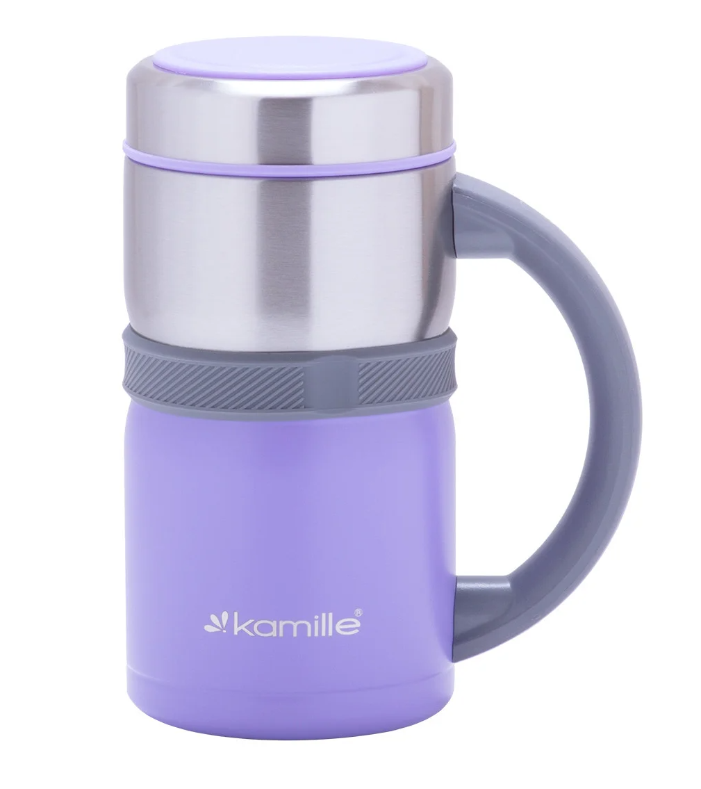 Термокружка Kamille з пластиковою ручкою 500 мл Фіолетовий (MKM-2018)