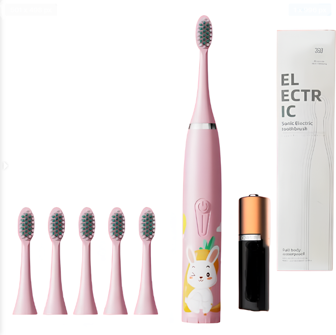 Электрическая зубная щетка детская на аккумуляторе с 6 насадками Розовый (Щ52)