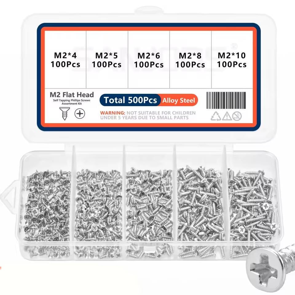 Набор шурупов M2 Phillips 5 размеров 500 шт. в органайзере Серебристый (2743174665)
