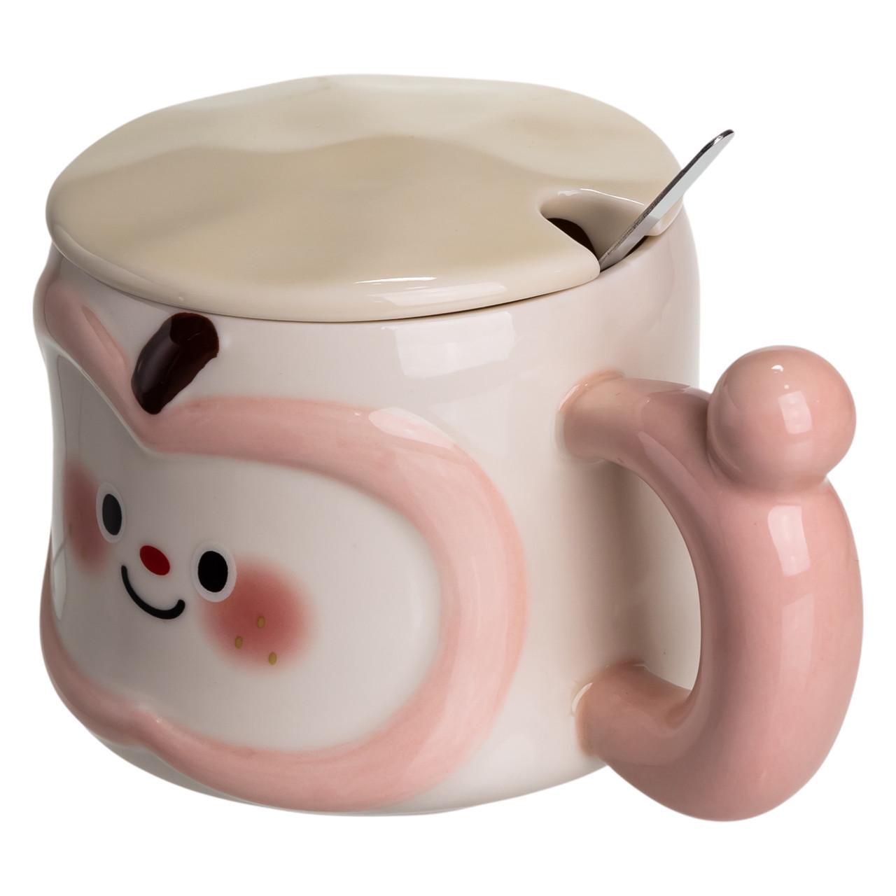 Чашка порцелянова Cute Apple з кришкою та ложкою 400 мл Рожевий (FM-25C) - фото 4 Чашка порцелянова Cute Apple з кришкою та ложкою 400 мл Рожевий (FM-25C) - фото 4