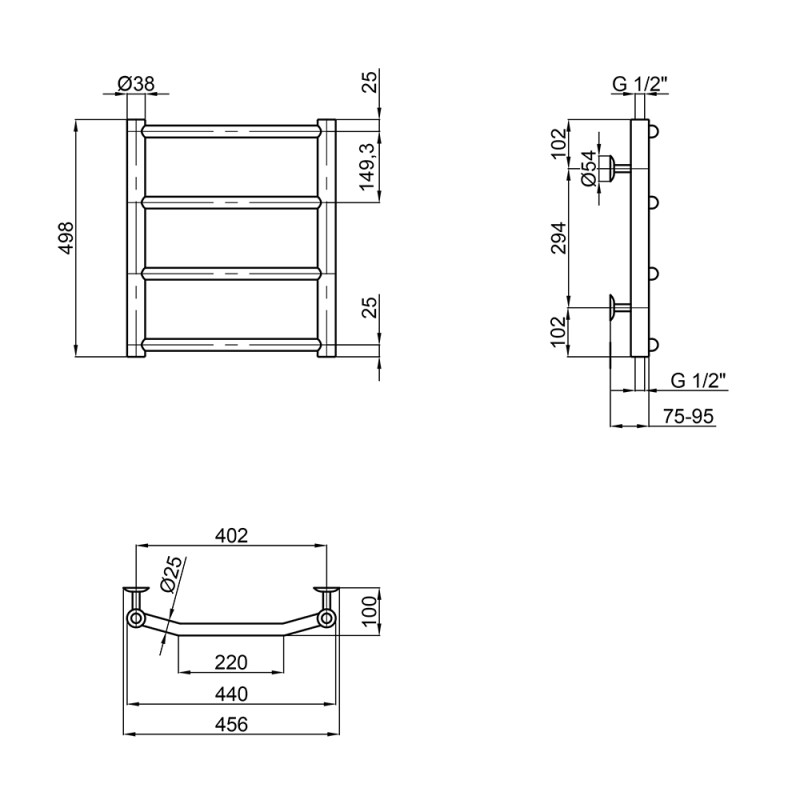 Сушарка для рушників водяна Lidz Trapezium (CRM) D38/25 400x500 мм P4 - фото 2