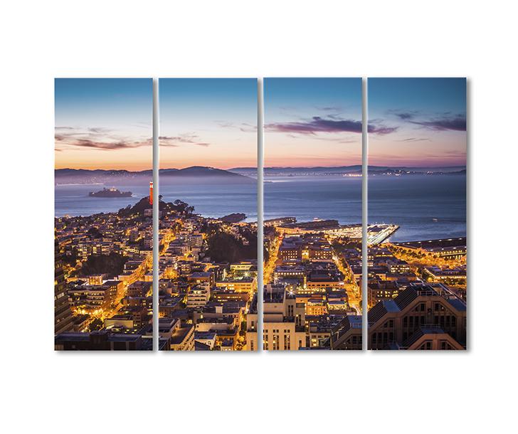 Картина модульная Вечерний город у моря 4 модуля 80x120 см