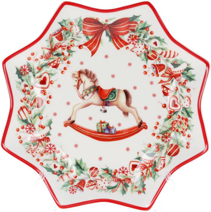 Блюдо в форме снежинки Рождественская фантазия фарфоровое 25 см (32326551)