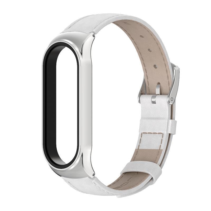 Ремешок для смарт-браслетов MiJobs CS кожаный для Xiaomi Mi Band 5/4/3 Белый/Серебряный (2524P)