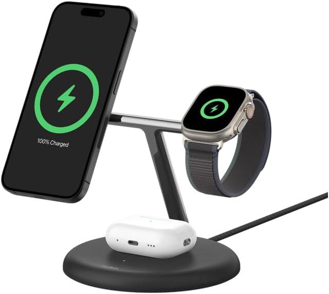 Зарядное устройство беспроводное Belkin 3в1 Magnetic Qi2 15 Вт Черный (WIZ023VFBK) - фото 2 Зарядное устройство беспроводное Belkin 3в1 Magnetic Qi2 15 Вт Черный (WIZ023VFBK) - фото 2