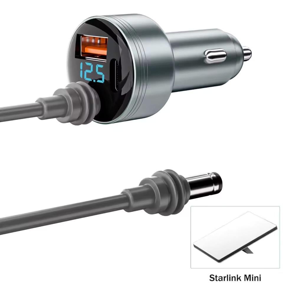 Зарядное устройство для телефонов автомобильное для Starlink Mini с DC 5521 USB-C QC 3.0 3 порта QC PD с кабелем 5 м (2806680729) - фото 9