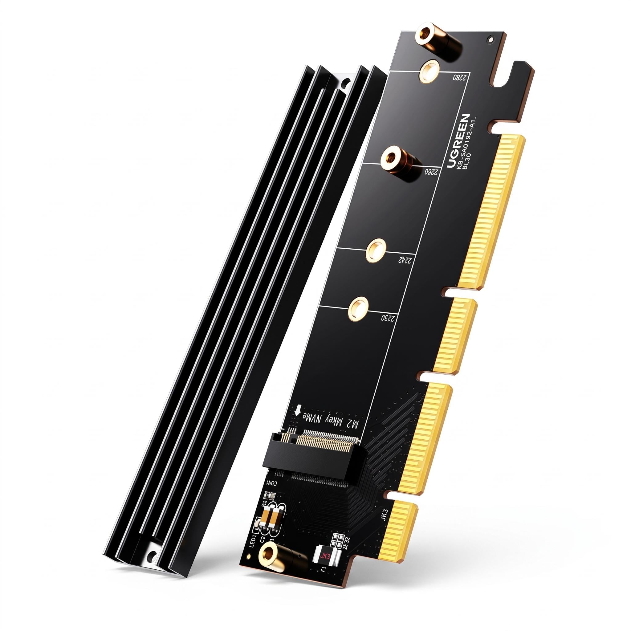 Адаптер PCIe UGREEN CM465 M.2 SSD M-Key 2230/2242/2260/2280 NVMe/AHCI Gen 4 x4 слота x4/x8/x16 до 64 Гбит/с Черный (30715)