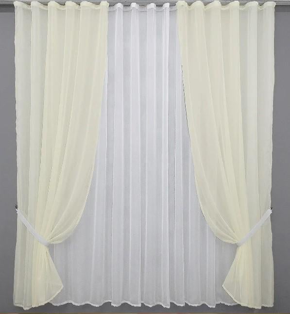 Шторы с подвязками шифон 4х2,7м/1,5x2,7м 2 шт. Бежевый/Белый (022дк) Шторы с подвязками шифон 4х2,7м/1,5x2,7м 2 шт. Бежевый/Белый (022дк)