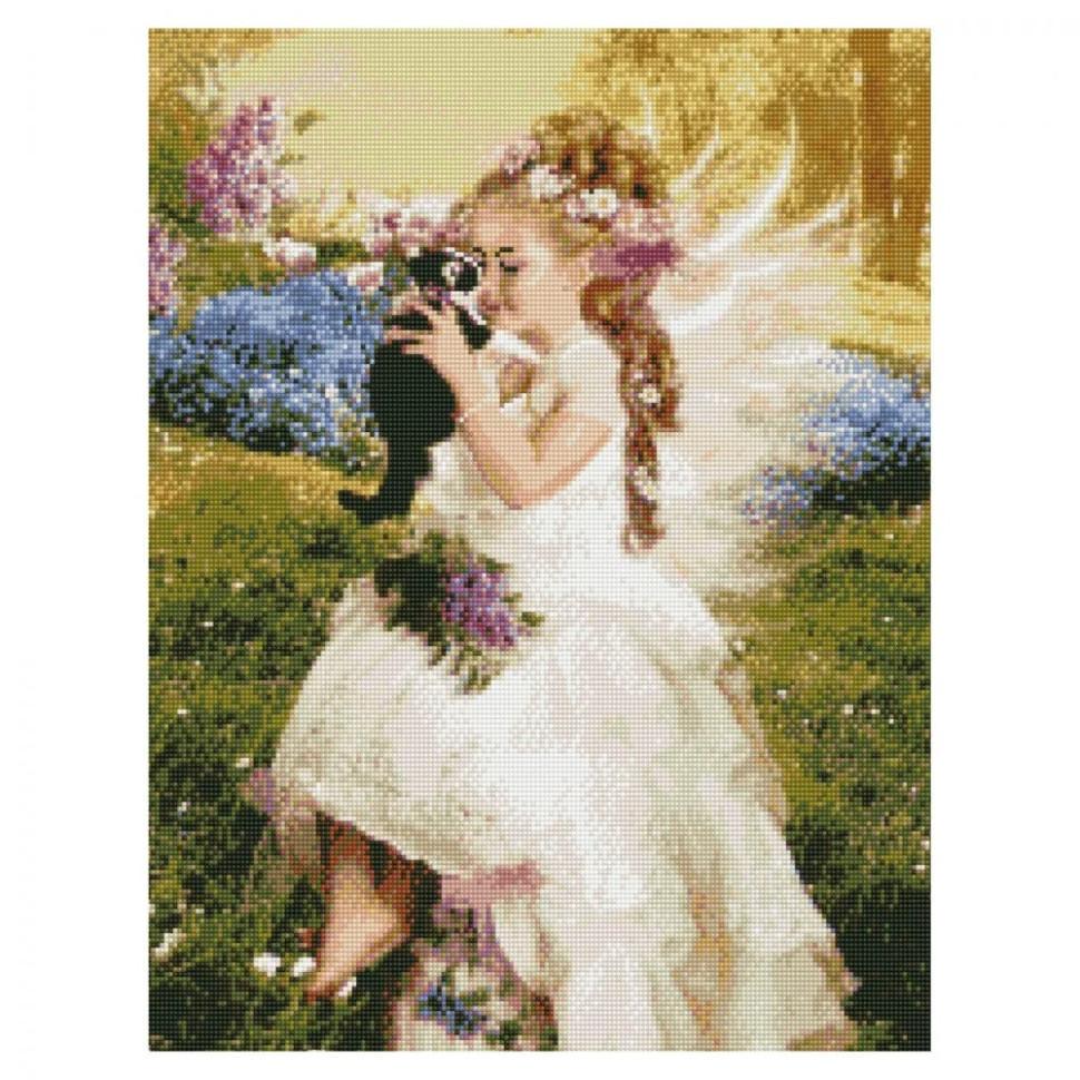 Алмазная мозаика Strateg Девочка с котенком 50x60 см (HA0012)