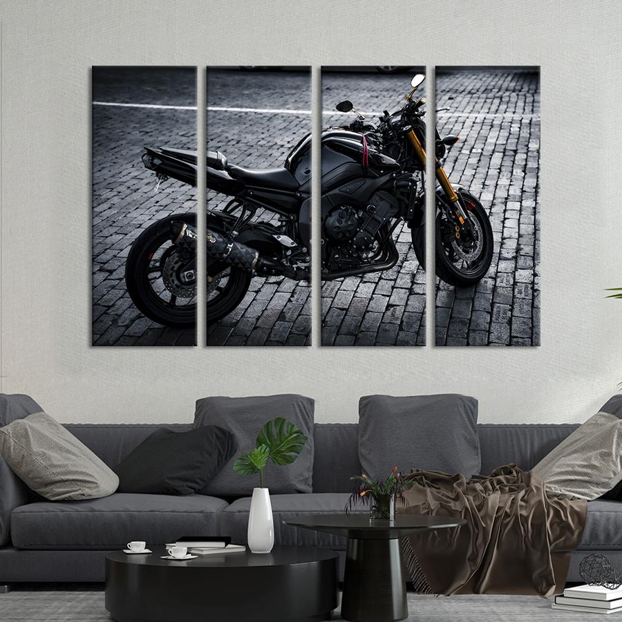 Картина на холсте Чёрный мотоцикл Yamaha FZ1 89x53 см (1379-41)