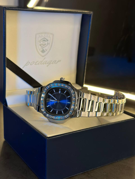 Часы мужские Poedagar Crystal синий циферблат Серебрянный - фото 2