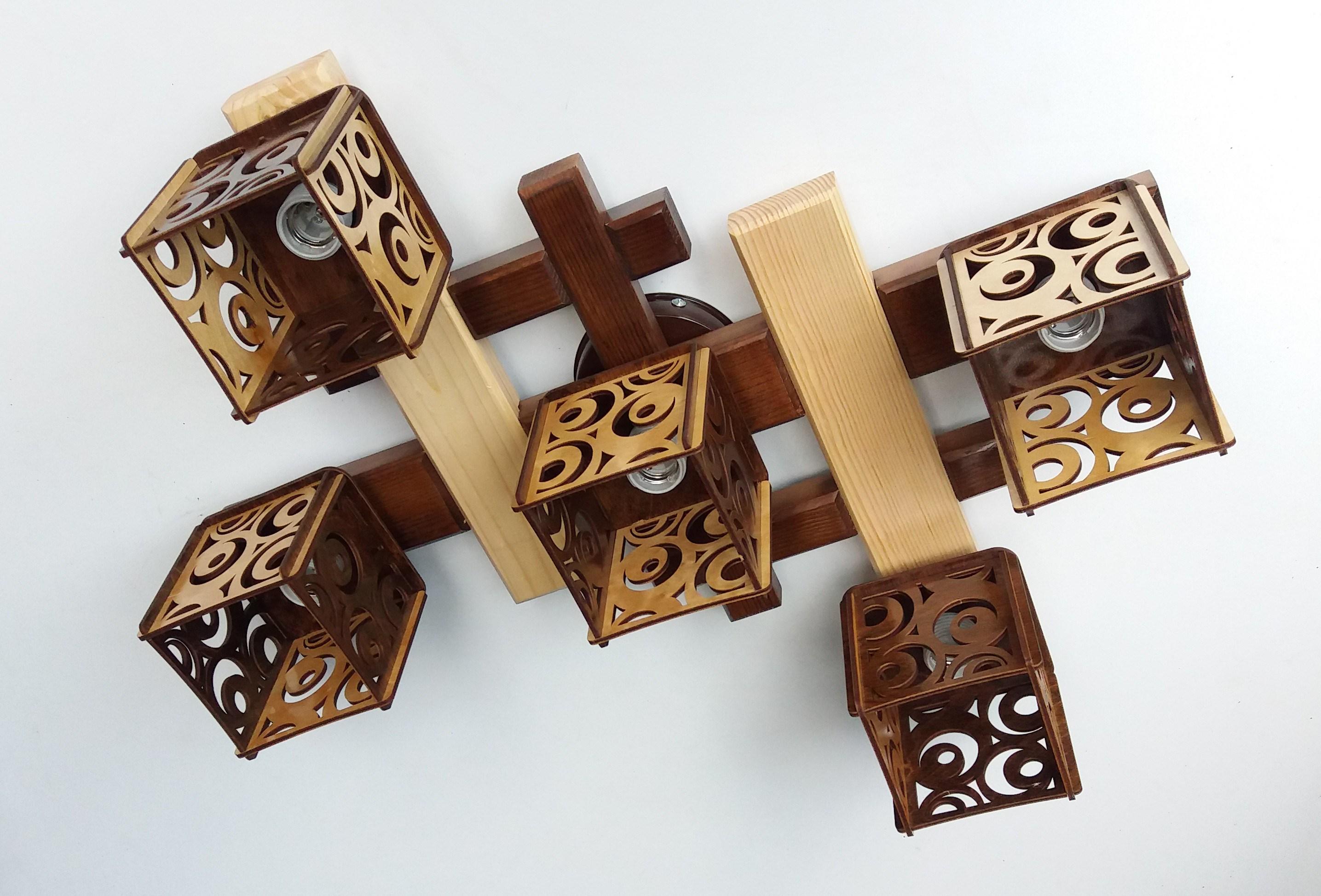 ᐉ Люстра Граф/5 дерев'яна 5 поворотних плафонів Коричневий • Краща ціна ...