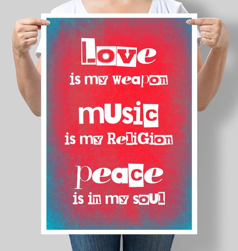 Постер мотивационный Love is my weapon 30x42 см A3 без рамки (M121_A3)