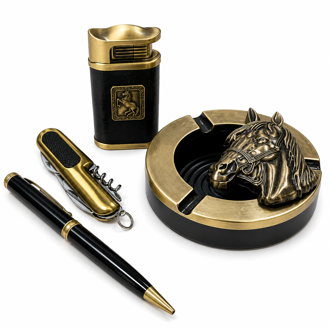 Набор подарочный Aladdin LX046 4в1 Horse Prestige зажигалка/мультитул/ручка/металлическая пепельница (12966)