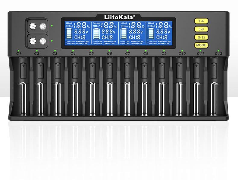 Зарядний пристрій універсальний LiitoKala Lii-S12 12+2 каналів Ni-Mh/Li-ion/LiFePo4/Крона LED/LCD 220/12V (25994118)