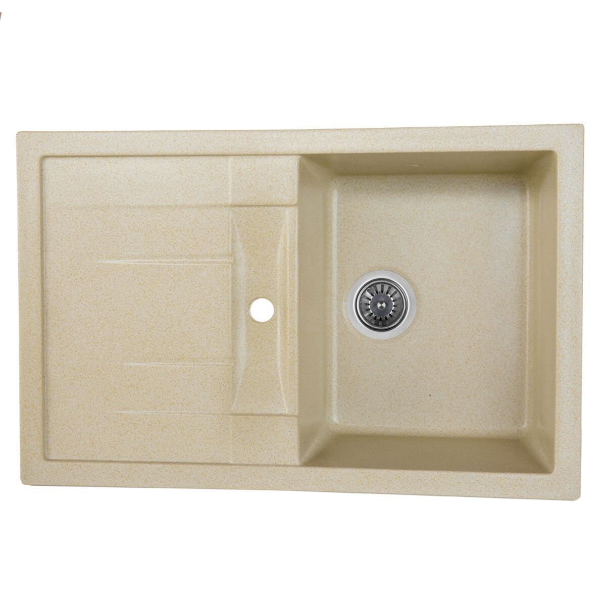 Гранитная мойка для кухни Platinum PRETSO глянец Айвори (7850)