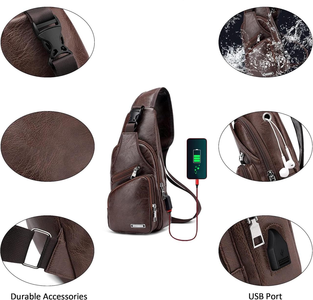 Сумка-слінг чоловіча через плече із зовнішнім карманами Темно-коричневий (LR 3416 BND) - фото 3 Сумка-слінг чоловіча через плече із зовнішнім карманами Темно-коричневий (LR 3416 BND) - фото 3