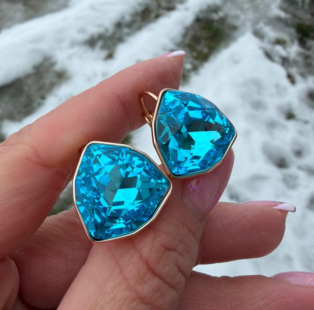 Серьги Xuping Голубой камень Сваровски ювелирный сплав 18к 585п 2 см Золотой (322-007)