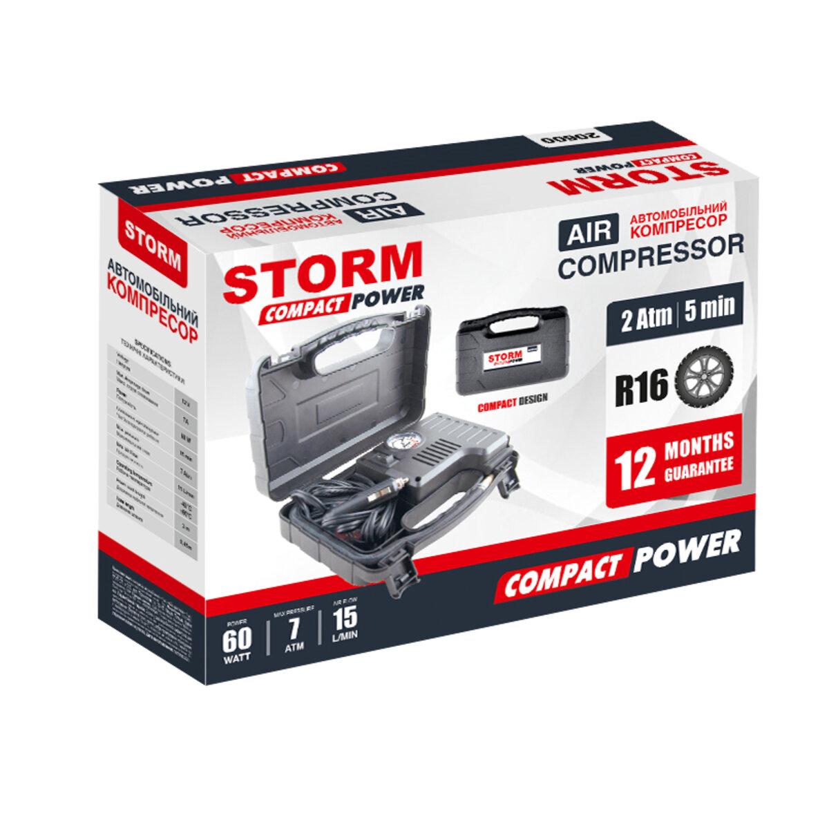 Компресор автомобільний STORM Compact Power 12В 7 Атм 15 л/хв 60 Вт шланг 0,45 м (20600) - фото 3