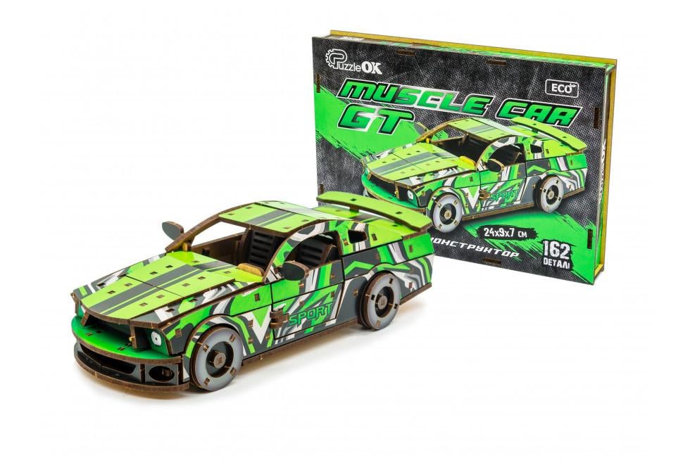 Пазл из дерева механический 3D PuzzleOK Ford Mustang GT 162 детали Зеленый