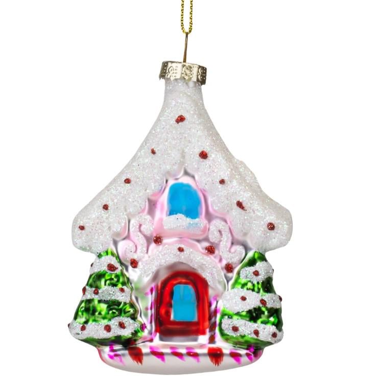 Игрушка елочная Заснеженная избушка стеклянная 6 шт. (AWN-00481)