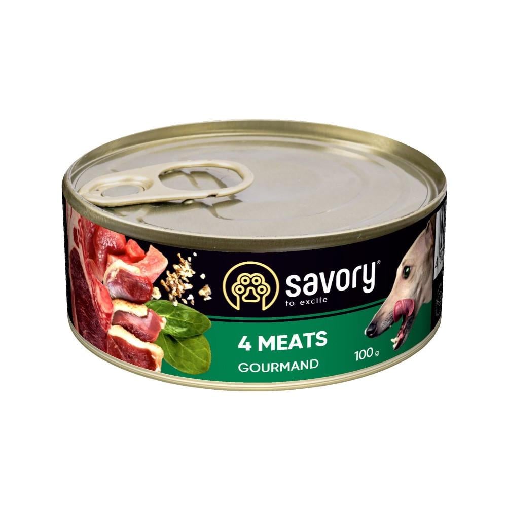 Корм влажный Savory Dog Gourmand 4 meats паштет для взрослых собак всех пород с четырьмя видами мяса 100 г (4820232630372)