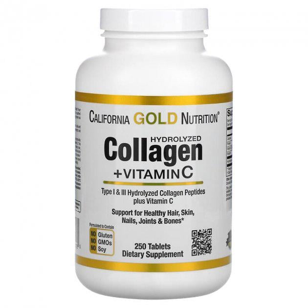 Пептиди гідролізованого колагену типів 1 та 3 California Gold Nutrition 250 таблеток (CGN-01178)