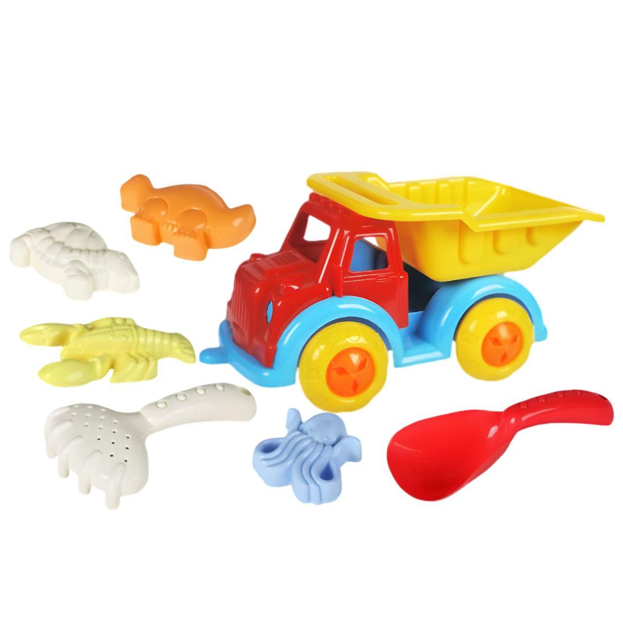 Набор для песочницы KZ 6436-2 самосвал 35 см/лопатка/грабли/4 формочки от 3 лет (26919113)