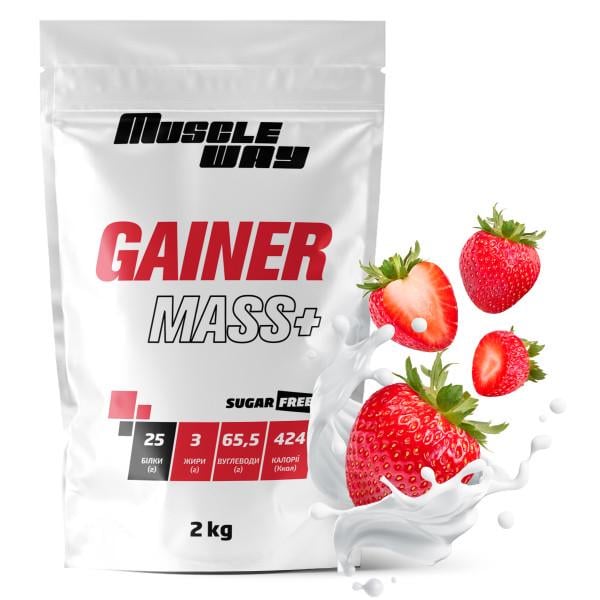 Гейнер вуглеводно-білковий MuscleWay GAINER MASS+ у порошку без цукру Полуниця 2 кг (21-125-g-mw-rs2.k)