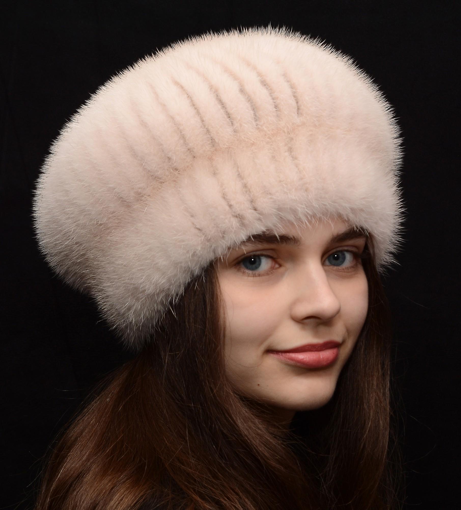 Зимний берет из меха норки Меховой стиль Шарик Жемчуг (110/Q)