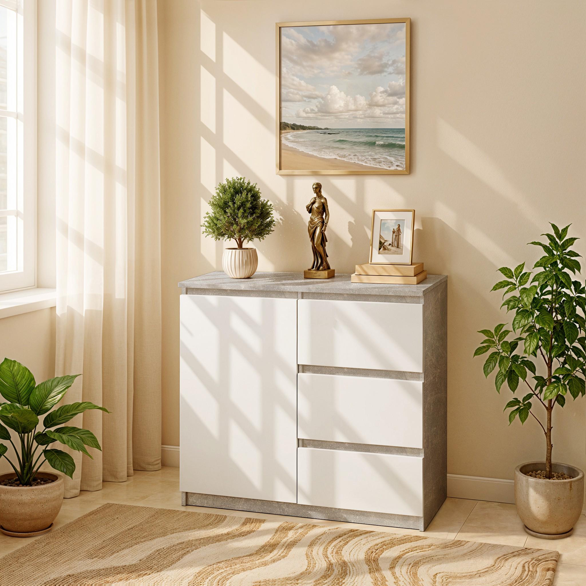 Комод Gold 750х370х750 мм Бетон/Белый